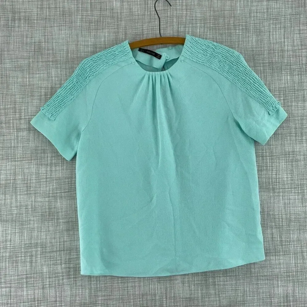 Zara keyhole back Top Womens L blue 0484